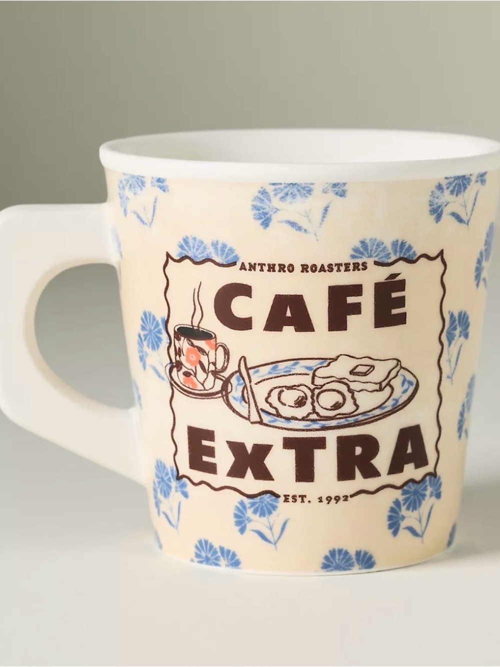 Anthropologie Glacé Café Extra Beige & Blue Ceramic Mug NIB